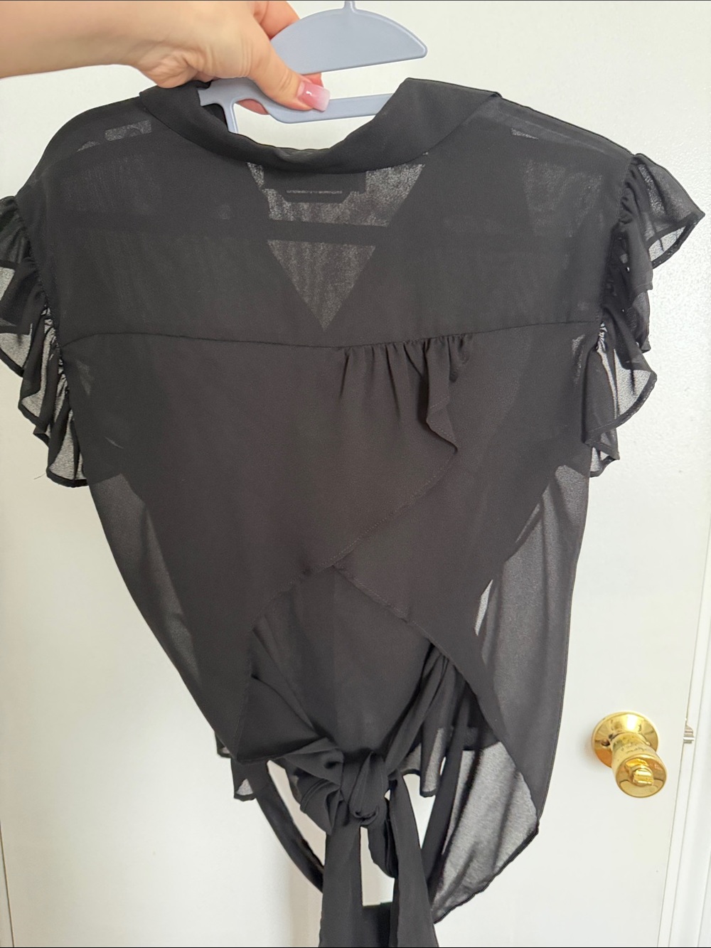 MSGM Black Ruffle Sleeve Button-Front Blouse - Picture 8 of 11